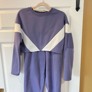 SHEIN Lavender Colorblock 2-Piece Lounge Set Cropped Sweatshirt & Joggers M